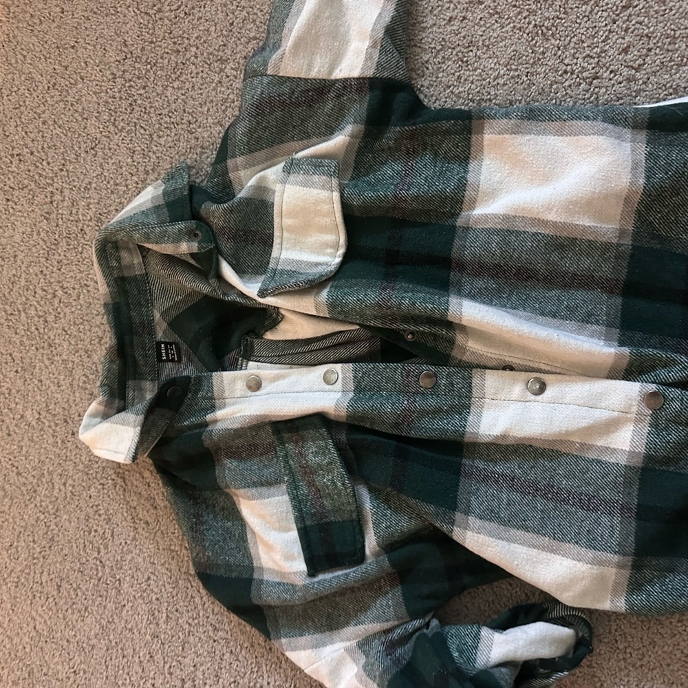 Green and White Plaid Button-Up Shirt